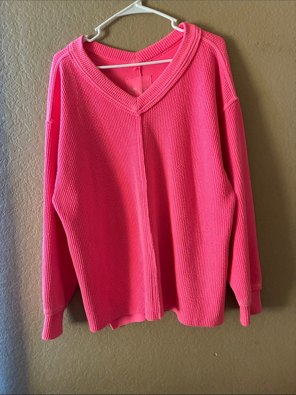aerie V-Neck Thermal Knit Sweater in Hot Pink